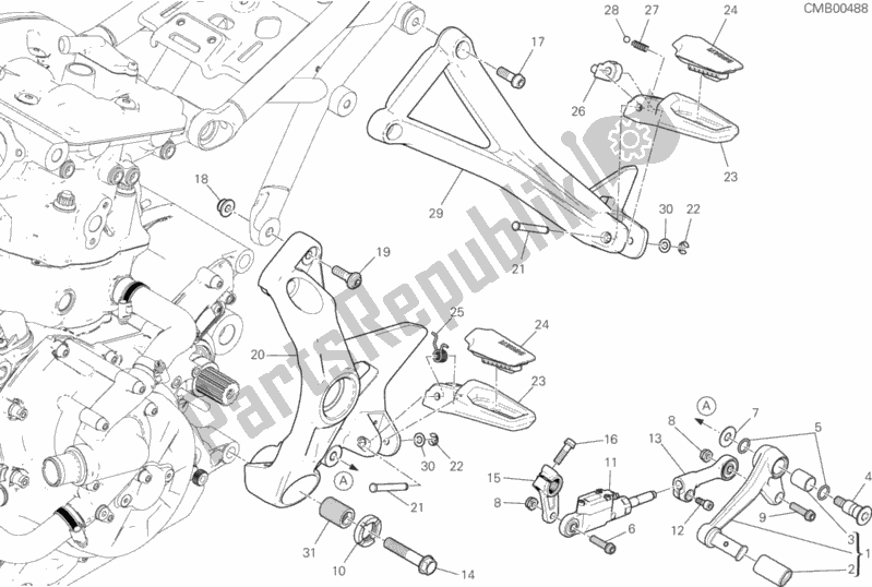All parts for the Footrests, Left of the Ducati Monster 821 Stealth Thailand 2019